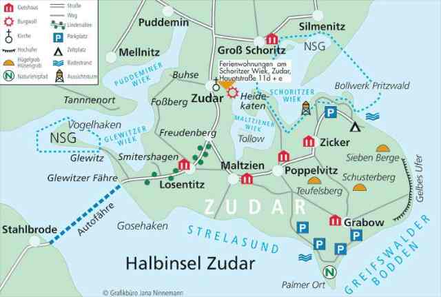 Die Halbinsel Zudar ist etwa 18 km² groß und befindet sich zwischen dem Rügischen Bodden (dem Nordteil des Greifswalder Bodden) und dem südwestlichen Eingang des Strelasundes.